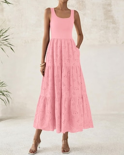 Foto 3 | Foto 3 | Vestido Btfbm Para Mujer, Con Ojales De Verano, Midi, Sin Mangas, Rosa - Venta Internacional.
