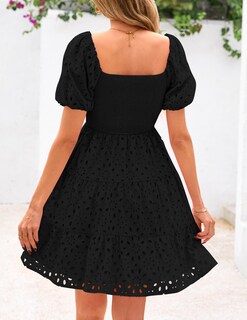 Foto 2 | Foto 2 | Vestido Prettygarden Para Mujer, Manga Abullonada, Con Ojales, De Verano, Negro - Venta Internacional.