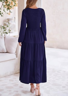 Foto 2 | Foto 2 | Vestido Midi Prettygarden Para Mujer Con Cuello En V Fruncido, Azul Marino, Xxl - Venta Internacional.