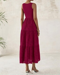 Foto 4 | Foto 4 | Vestido Midi Btfbm Para Mujer Con Ojales De Verano, Sin Mangas, Rojo Oscuro - Venta Internacional.