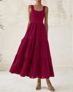 Foto 7 | Foto 7 | Vestido Midi Btfbm Para Mujer Con Ojales De Verano, Sin Mangas, Rojo Oscuro - Venta Internacional.