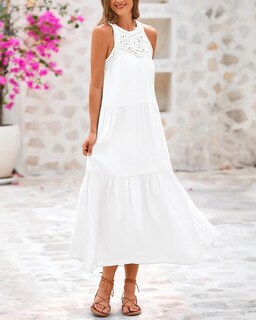 Foto 5 | Foto 5 | Vestido Btfbm Summer Halter Para Mujer, Casual, Bohemio, Vestido De Verano, Blanco - Venta Internacional.