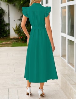 Foto 3 | Foto 3 | Vestido Midi Zesica 2025 De Verano Bohemio Con Cuello En V Y Manga Ondulada - Venta Internacional.