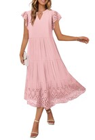 Vestido Merokeety 2025, Verano, Manga Corta, Cuello En V, Línea A, Rosa - Venta Internacional.