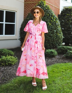 Foto 5 | Foto 5 | Vestido Largo Zesica 2025, Casual De Verano, Estampado Floral, Rosa - Venta Internacional.