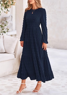 Foto 7 | Foto 7 | Vestido Largo Prettygarden Para Mujer, Otoño-primavera, Lunares Suizos, Azul Marino - Venta Internacional.