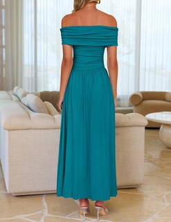 Foto 6 | Foto 6 | Vestido Largo Zesica Para Mujer Con Hombros Descubiertos, Verano 2025, Azul Pavo Real - Venta Internacional.