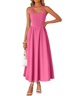 Foto 1 | Foto 1 | Vestido De Verano Zesica, Sin Mangas, Halter, Midi, Rosa Intenso, Para Mujer - Venta Internacional.