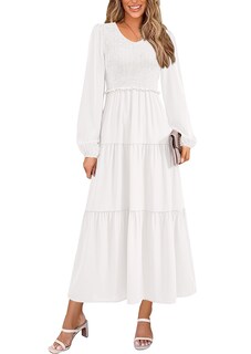Foto 1 | Foto 1 | Vestido Midi Prettygarden Para Mujer Con Cuello En V Fruncido Y Manga Larga - Venta Internacional.