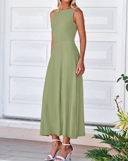 Foto 6 | Foto 6 | Vestido Sin Mangas Midi Bodycon Btfbm De Punto Acanalado De Verano Sin Mangas - Venta Internacional.