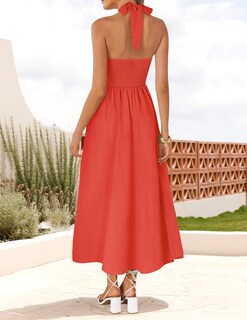 Foto 3 | Foto 3 | Vestido De Verano Zesica, Sin Mangas, Halter, Midi, Color Rojo Sandía - Venta Internacional.