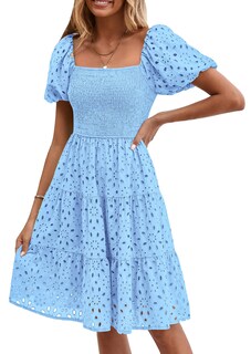 Foto 1 | Foto 1 | Vestido Prettygarden De Verano Para Mujer, Manga Abullonada, Con Ojales, Azul - Venta Internacional.