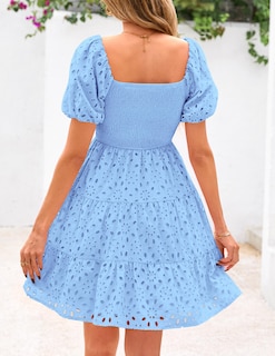 Foto 2 | Foto 2 | Vestido Prettygarden De Verano Para Mujer, Manga Abullonada, Con Ojales, Azul - Venta Internacional.