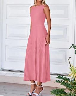 Foto 6 | Foto 6 | Vestido Midi Bodycon Sin Mangas Btfbm Para Mujer, Punto Acanalado De Verano, Rosa - Venta Internacional.