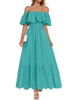 Foto 1 | Foto 1 | Vestido Zesica 2025 Para Verano, Con Hombros Descubiertos, Bordado Con Volantes, Color Aguamarina - Venta Internacional.