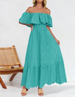 Foto 2 | Foto 2 | Vestido Zesica 2025 Para Verano, Con Hombros Descubiertos, Bordado Con Volantes, Color Aguamarina - Venta Internacional.