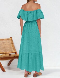 Foto 3 | Foto 3 | Vestido Zesica 2025 Para Verano, Con Hombros Descubiertos, Bordado Con Volantes, Color Aguamarina - Venta Internacional.