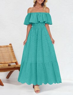 Foto 4 | Foto 4 | Vestido Zesica 2025 Para Verano, Con Hombros Descubiertos, Bordado Con Volantes, Color Aguamarina - Venta Internacional.