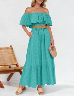Foto 6 | Foto 6 | Vestido Zesica 2025 Para Verano, Con Hombros Descubiertos, Bordado Con Volantes, Color Aguamarina - Venta Internacional.