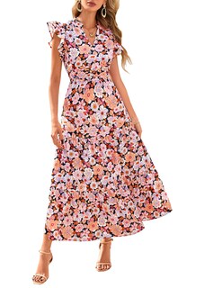 Foto 1 | Foto 1 | Vestido Midi Prettygarden 2025 Con Estampado Floral Con Cuello En V Y Volantes Para Mujer - Venta Internacional.