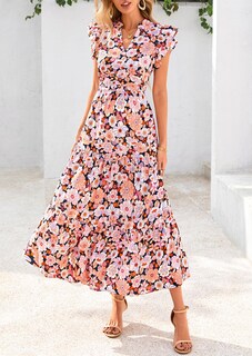 Foto 3 | Foto 3 | Vestido Midi Prettygarden 2025 Con Estampado Floral Con Cuello En V Y Volantes Para Mujer - Venta Internacional.