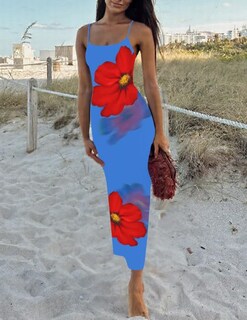 Foto 5 | Foto 5 | Vestido Largo Zesica Para Mujer, Estampado Floral, Tirantes Finos, Color Azul - Venta Internacional.