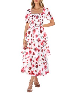 Foto 1 | Foto 1 | Vestido Btfbm Maxi Con Cuello Cuadrado Y Mangas Abullonadas Para Mujer - Venta Internacional.