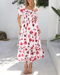 Foto 2 | Foto 2 | Vestido Btfbm Maxi Con Cuello Cuadrado Y Mangas Abullonadas Para Mujer - Venta Internacional.