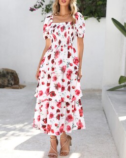 Foto 5 | Foto 5 | Vestido Btfbm Maxi Con Cuello Cuadrado Y Mangas Abullonadas Para Mujer - Venta Internacional.