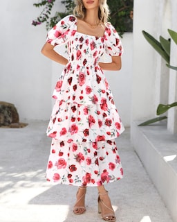 Foto 6 | Foto 6 | Vestido Btfbm Maxi Con Cuello Cuadrado Y Mangas Abullonadas Para Mujer - Venta Internacional.