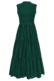 Foto 1 | Foto 1 | Vestido De Verano Prettygarden 2025, Camiseta Sin Mangas Con Ojales, Maxi Verde Oscuro - Venta Internacional.