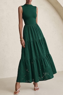 Foto 3 | Foto 3 | Vestido De Verano Prettygarden 2025, Camiseta Sin Mangas Con Ojales, Maxi Verde Oscuro - Venta Internacional.