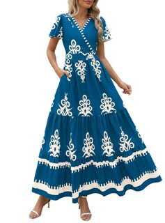 Foto 1 | Foto 1 | Vestido Largo Prettygarden Para Mujer, Verano 2025, Cuello En V, Estampado Floral - Venta Internacional.