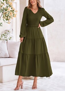 Foto 7 | Foto 7 | Vestido Midi Prettygarden Para Mujer Con Cuello En V Fruncido Y Manga Larga - Venta Internacional.
