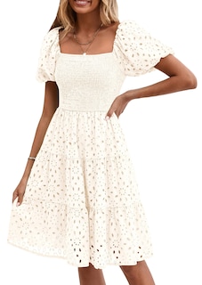 Foto 1 | Foto 1 | Vestido Prettygarden Para Mujer, De Verano, Con Hombros Descubiertos, Con Ojales, Blanco - Venta Internacional.