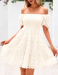 Foto 5 | Foto 5 | Vestido Prettygarden Para Mujer, Con Mangas Abullonadas, De Verano, Con Ojales, Blanco - Venta Internacional.
