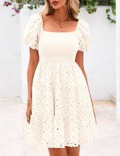 Foto 6 | Foto 6 | Vestido Prettygarden Para Mujer, Con Mangas Abullonadas, De Verano, Con Ojales, Blanco - Venta Internacional.