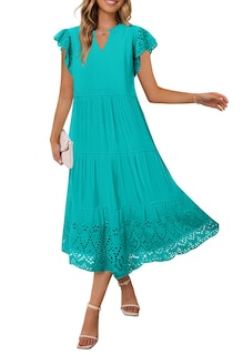 Foto 1 | Foto 1 | Vestido Merokeety 2025 De Verano De Manga Corta Con Cuello En V Y Volantes En Forma De A - Venta Internacional.