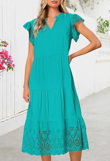 Foto 2 | Foto 2 | Vestido Merokeety 2025 De Verano De Manga Corta Con Cuello En V Y Volantes En Forma De A - Venta Internacional.
