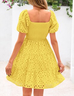 Foto 2 | Foto 2 | Vestido Prettygarden Para Mujer, De Verano, Mangas Abullonadas, Con Ojales, Amarillo - Venta Internacional.
