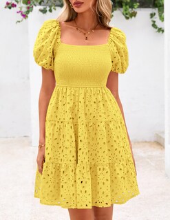 Foto 6 | Foto 6 | Vestido Prettygarden Para Mujer, De Verano, Mangas Abullonadas, Con Ojales, Amarillo - Venta Internacional.