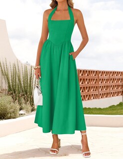 Foto 2 | Foto 2 | Vestido Zesica De Verano Sin Mangas, Halter, Midi, Verde, Para Mujer - Venta Internacional.