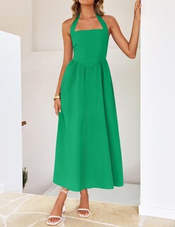 Foto 7 | Foto 7 | Vestido Zesica De Verano Sin Mangas, Halter, Midi, Verde, Para Mujer - Venta Internacional.