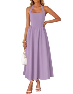 Foto 1 | Foto 1 | Vestido De Verano Zesica, Sin Mangas, Halter, Midi, Morado Claro, Para Mujer - Venta Internacional.
