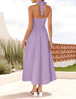 Foto 3 | Foto 3 | Vestido De Verano Zesica, Sin Mangas, Halter, Midi, Morado Claro, Para Mujer - Venta Internacional.
