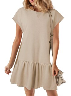 Foto 1 | Foto 1 | Vestido Blencot Para Mujer, Casual, Cuello Redondo Y Dobladillo Con Volantes, Color Avena - Venta Internacional.