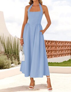 Foto 2 | Foto 2 | Vestido Zesica De Verano Sin Mangas, Halter, Midi, Azul, Mujer 2025 - Venta Internacional.