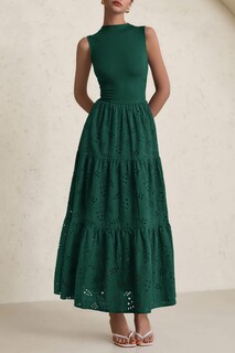 Foto 5 | Foto 5 | Vestido De Verano Prettygarden 2025, Camiseta Sin Mangas Con Ojales, Maxi Verde Oscuro - Venta Internacional.