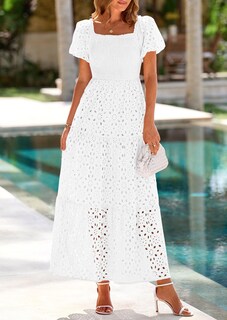 Foto 3 | Foto 3 | Vestido Prettygarden Verano 2025 Con Ojales, Cuello Cuadrado, Manga Abullonada - Venta Internacional.