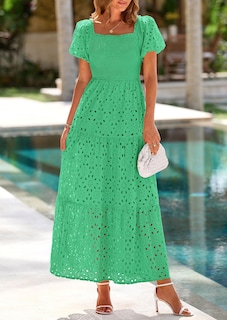 Foto 3 | Foto 3 | Vestido De Verano Prettygarden 2025 Con Ojales Y Cuello Cuadrado Verde Xl - Venta Internacional.